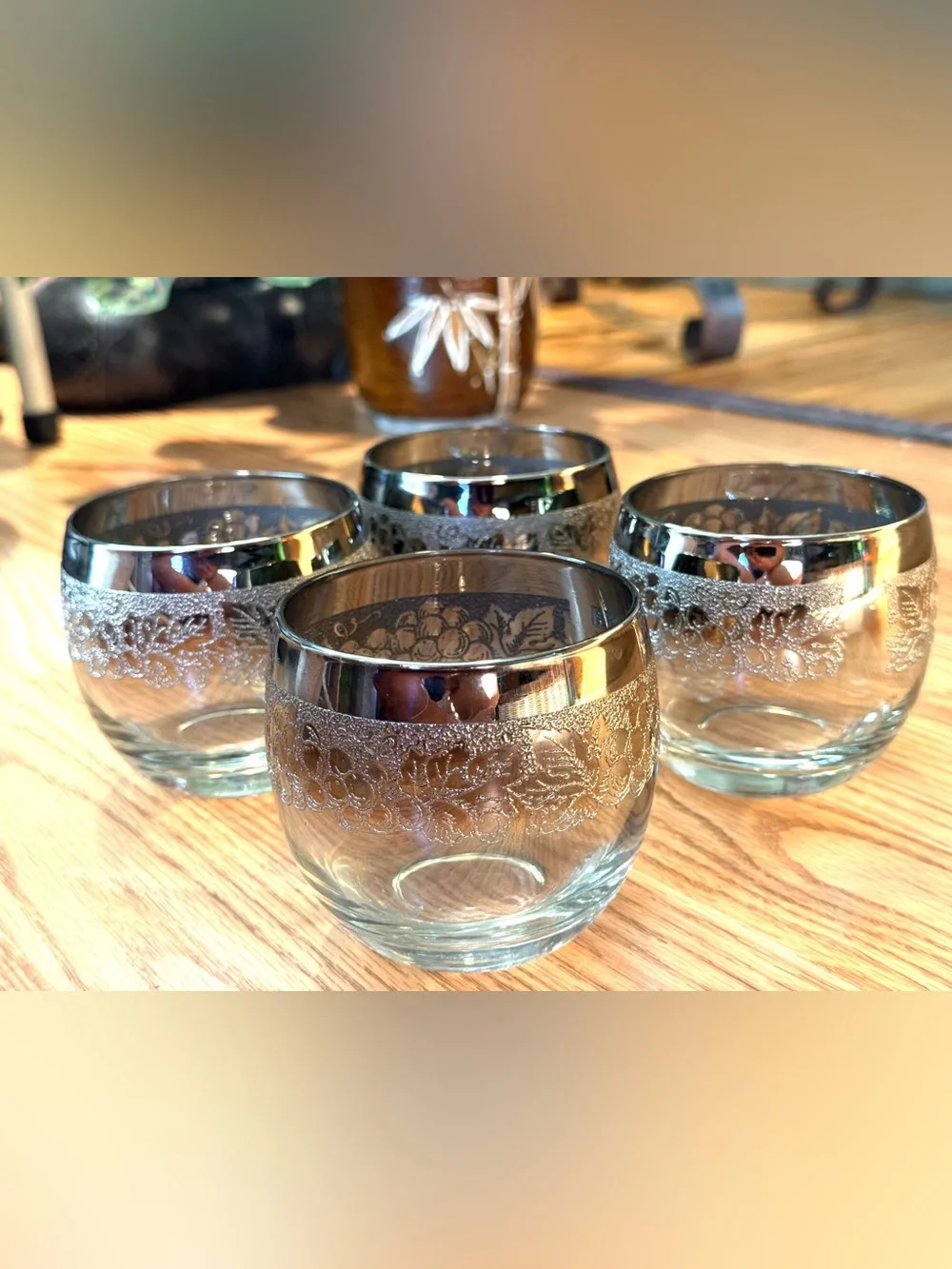 4 Vintage Dorothy Thorpe Roly Poly Glasses - Silver Fade Grape Design MCM